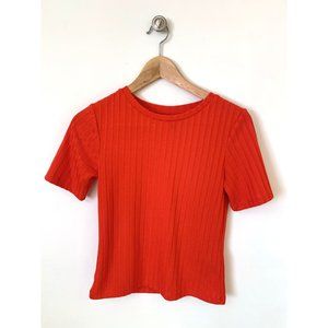H&M red-orange wide ribbed crewneck short sleeve tee